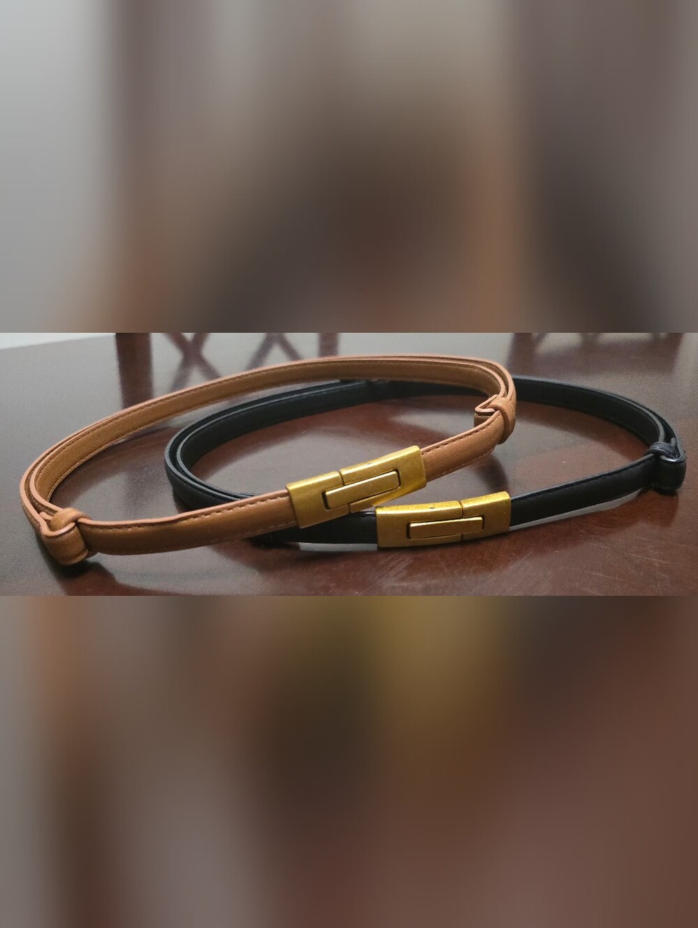 Women's Faux Leather Waist Belt with Gold-Tone Clasp - Adjustable Size Up To 43"
